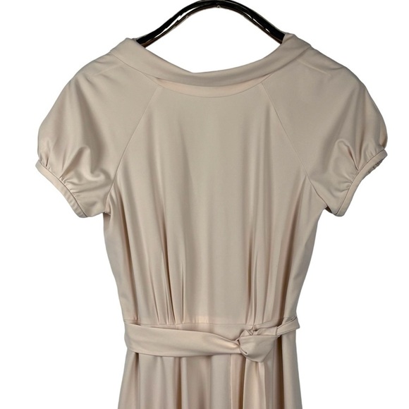 GAL MEETS GLAM ELEANOR PUFF SLEEVE TIE WAIST CREAM SATIN TWILL DRESS - Picture 6 of 16